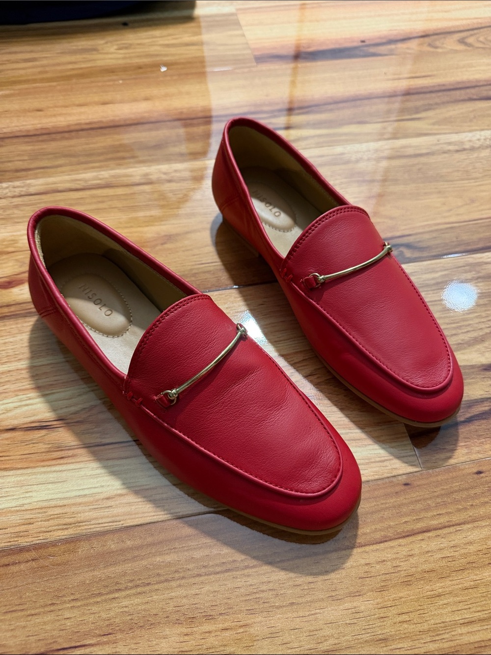 Nisolo Red Leather Women's Bit Loafers